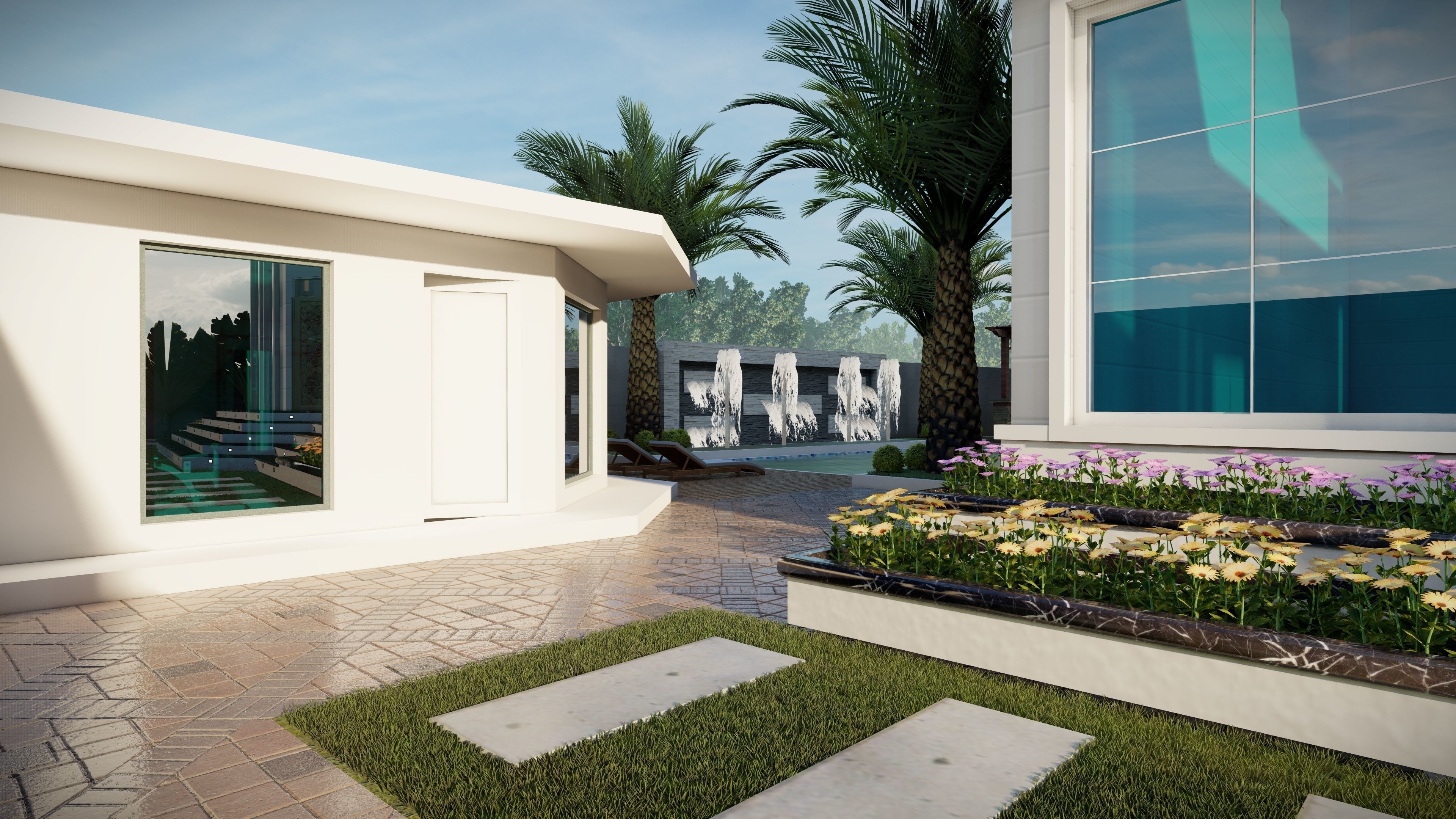 garden landscape 3D Model swimming pool 3D model_4