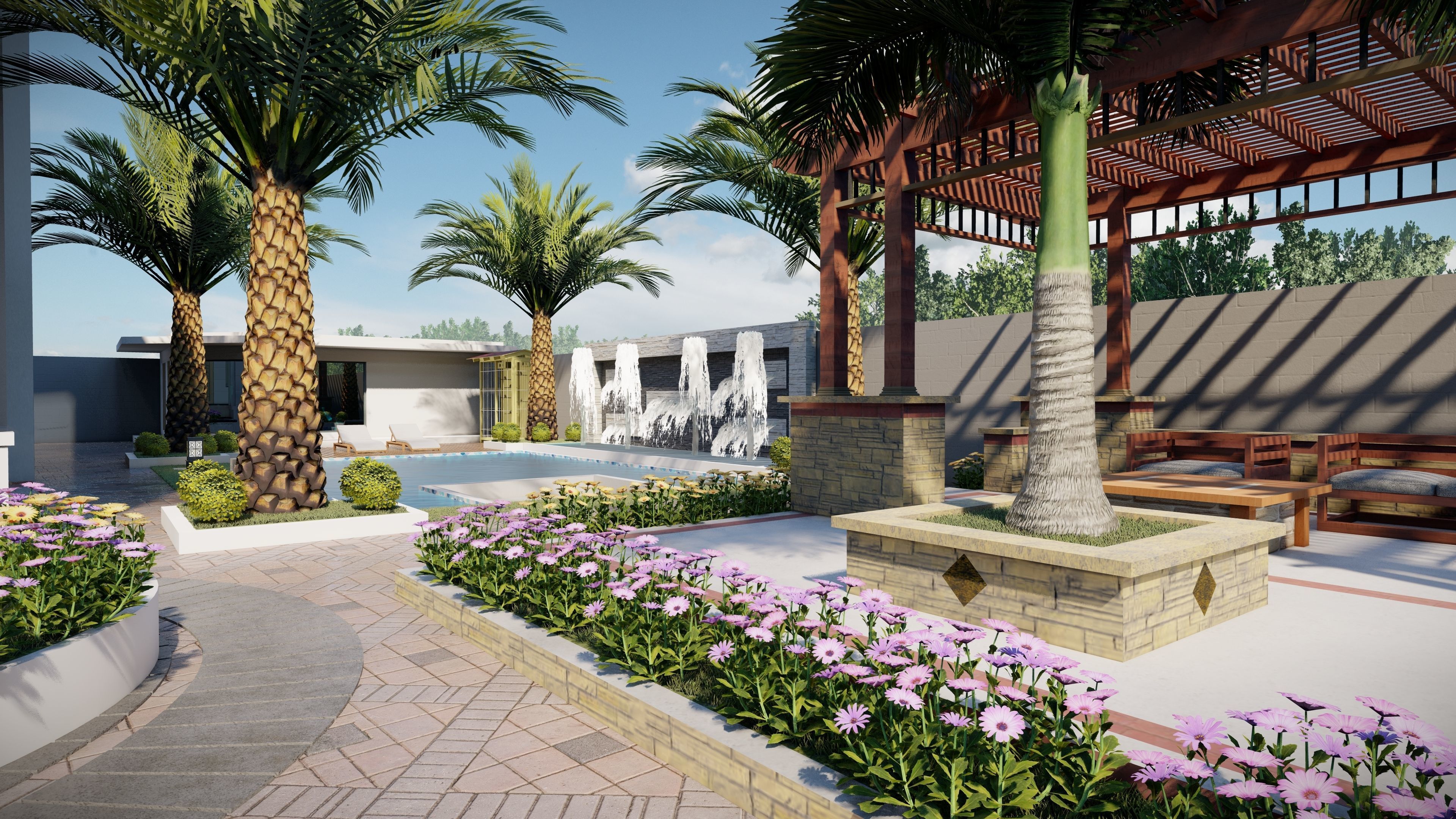 garden landscape 3D Model swimming pool 3D model_8