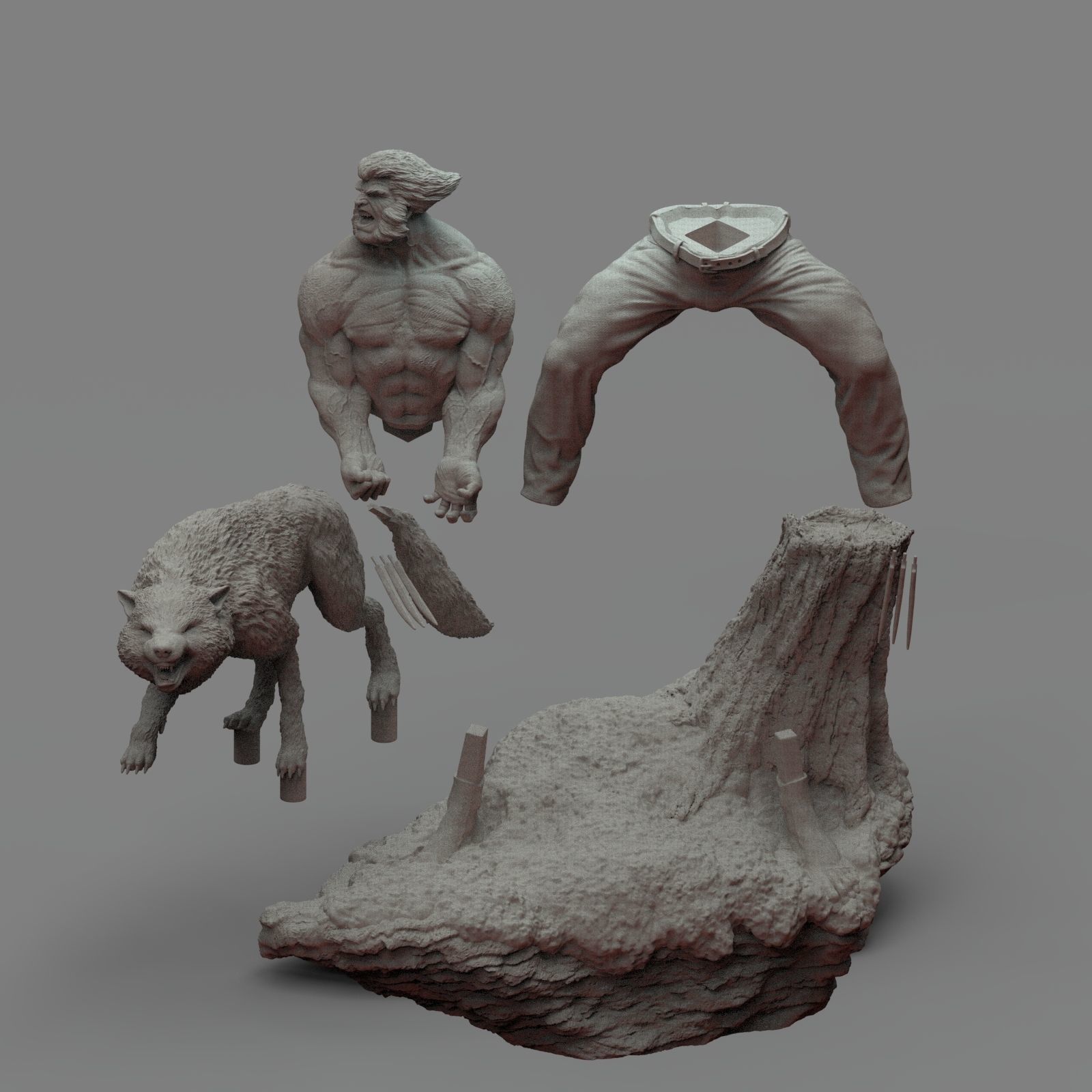 Wolverine statue of man and wolf 3D print model_3