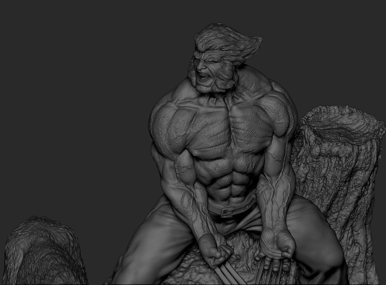 Wolverine statue of man and wolf 3D print model_7