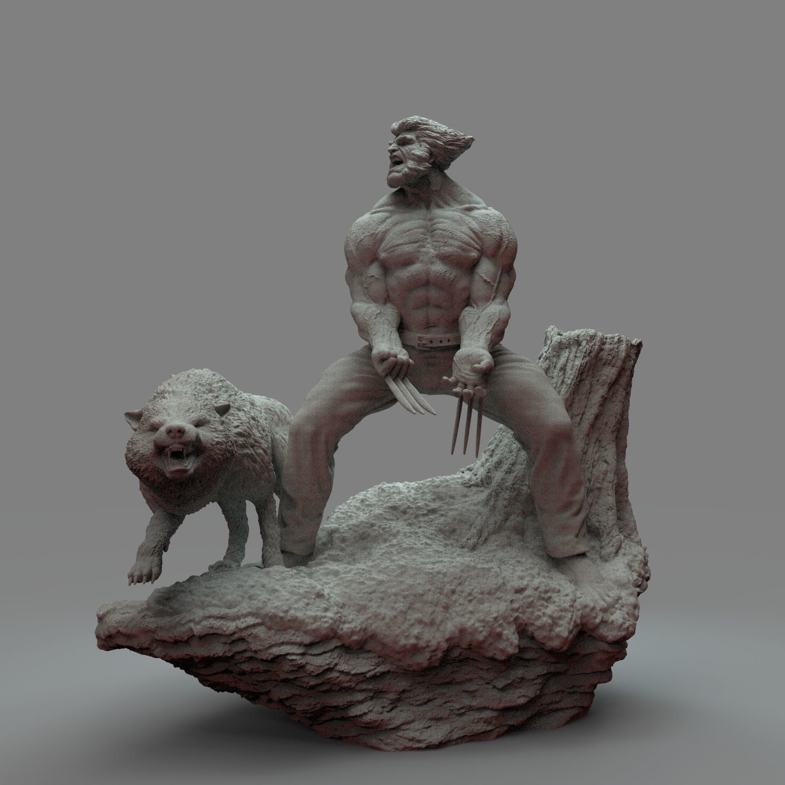 Wolverine statue of man and wolf 3D print model_11