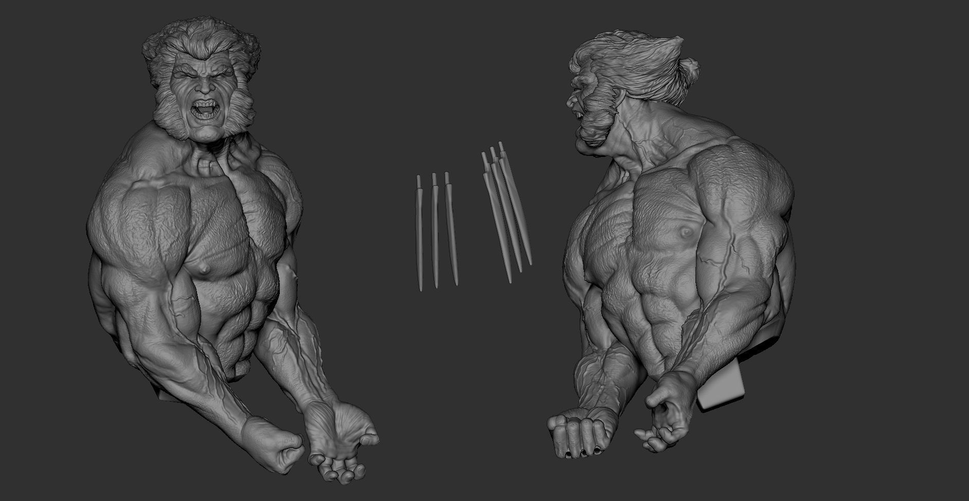 Wolverine statue of man and wolf 3D print model_5