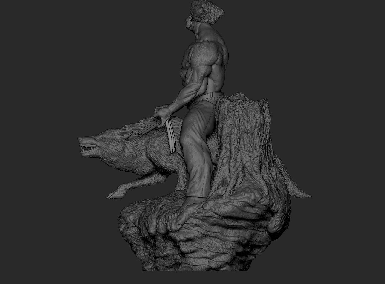 Wolverine statue of man and wolf 3D print model_13