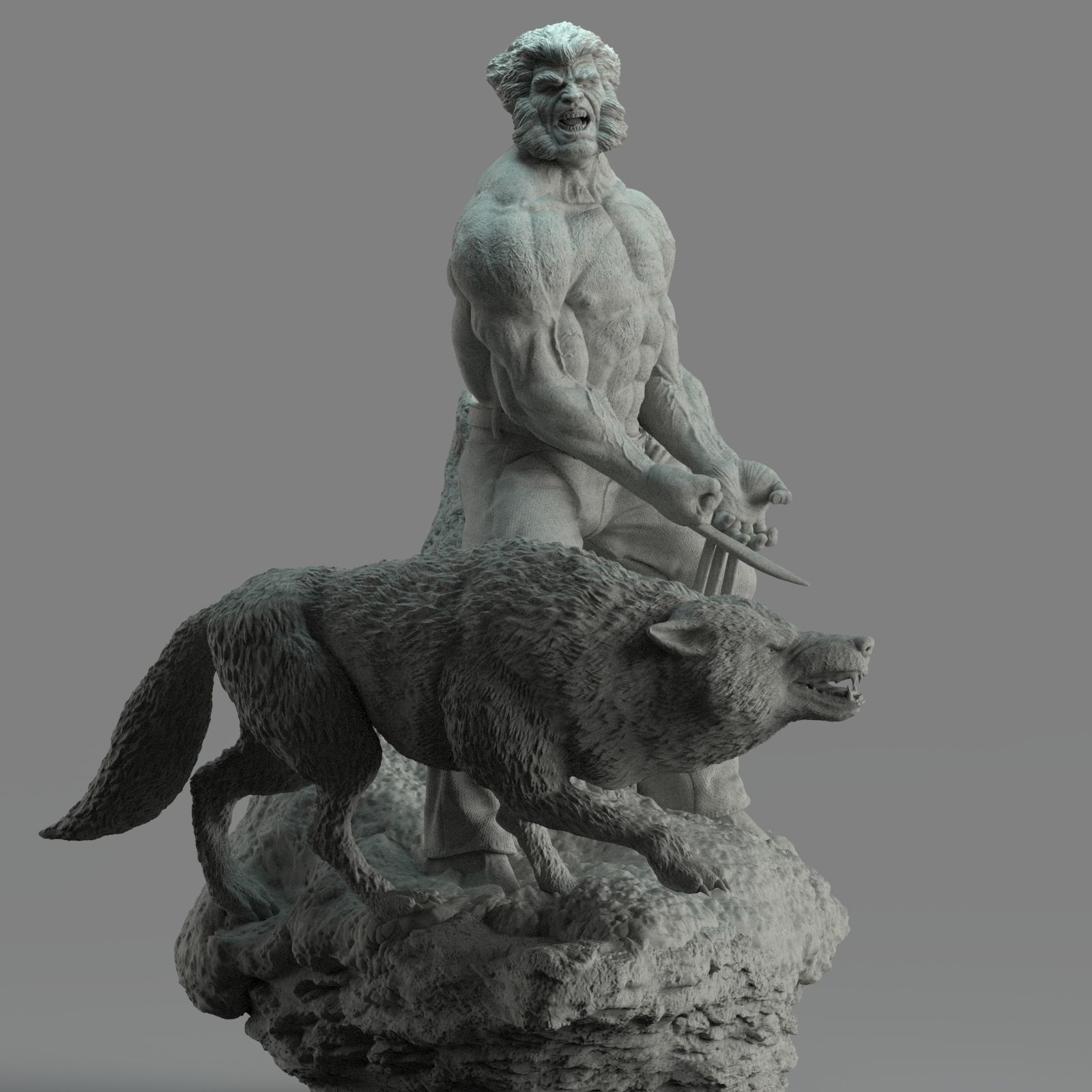 Wolverine statue of man and wolf 3D print model_1