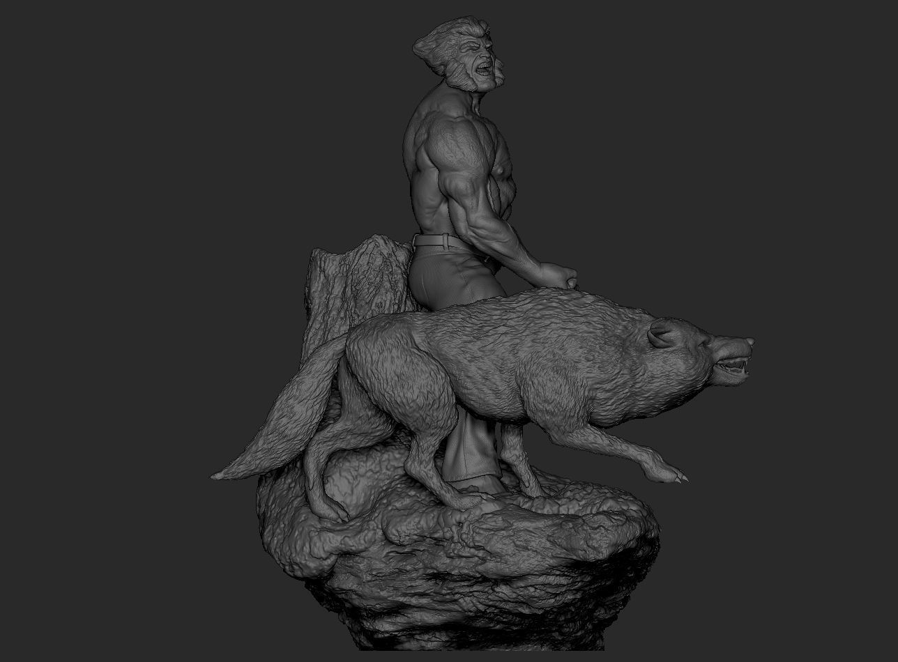 Wolverine statue of man and wolf 3D print model_15