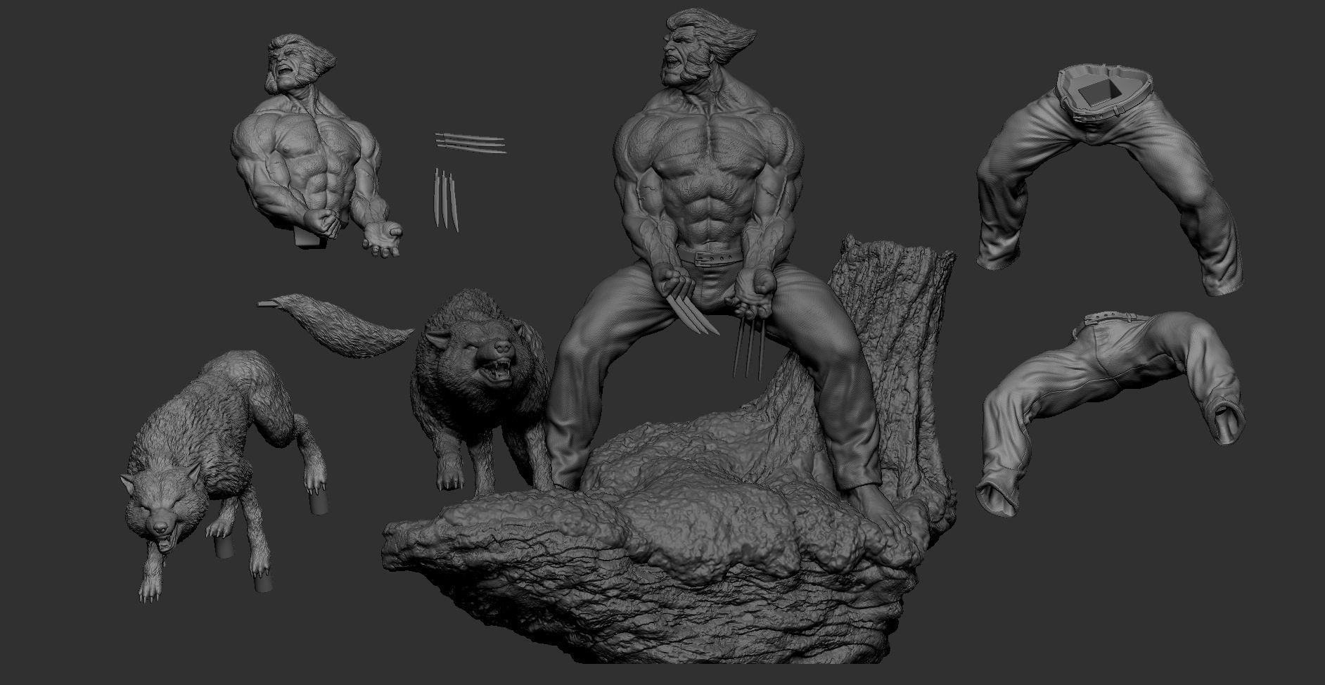 Wolverine statue of man and wolf 3D print model_4