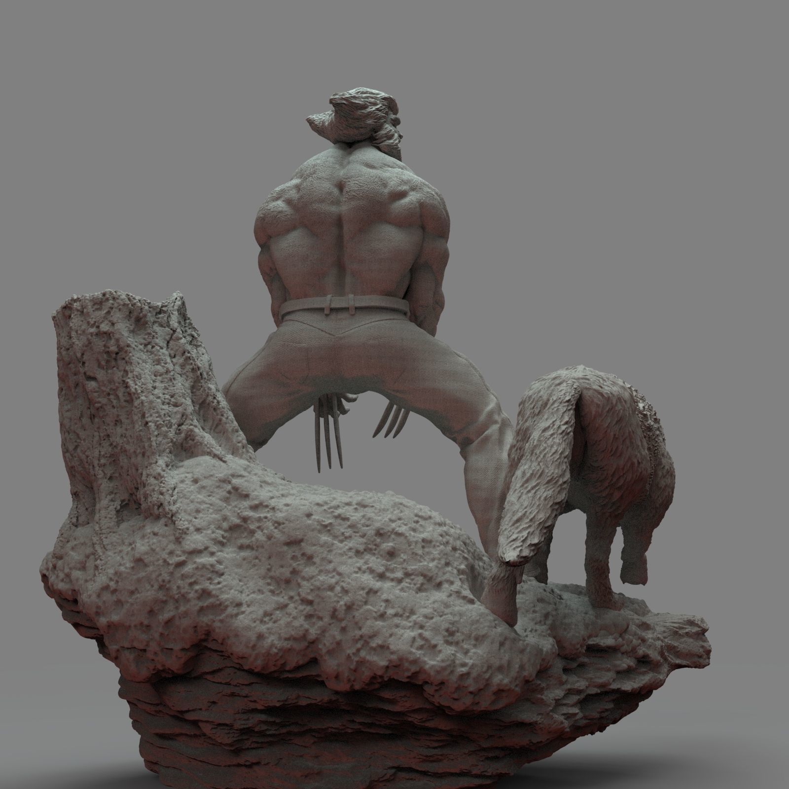 Wolverine statue of man and wolf 3D print model_9