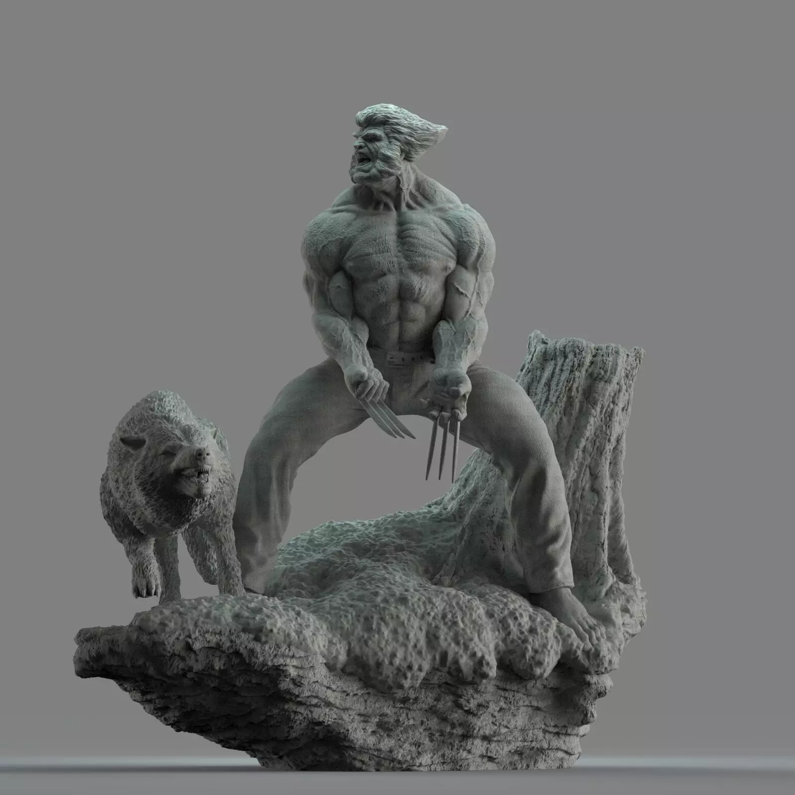 Wolverine statue of man and wolf 3D print model_0