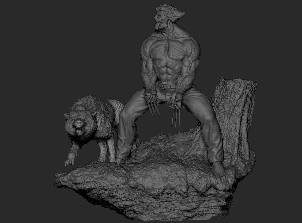 Wolverine statue of man and wolf 3D print model_8
