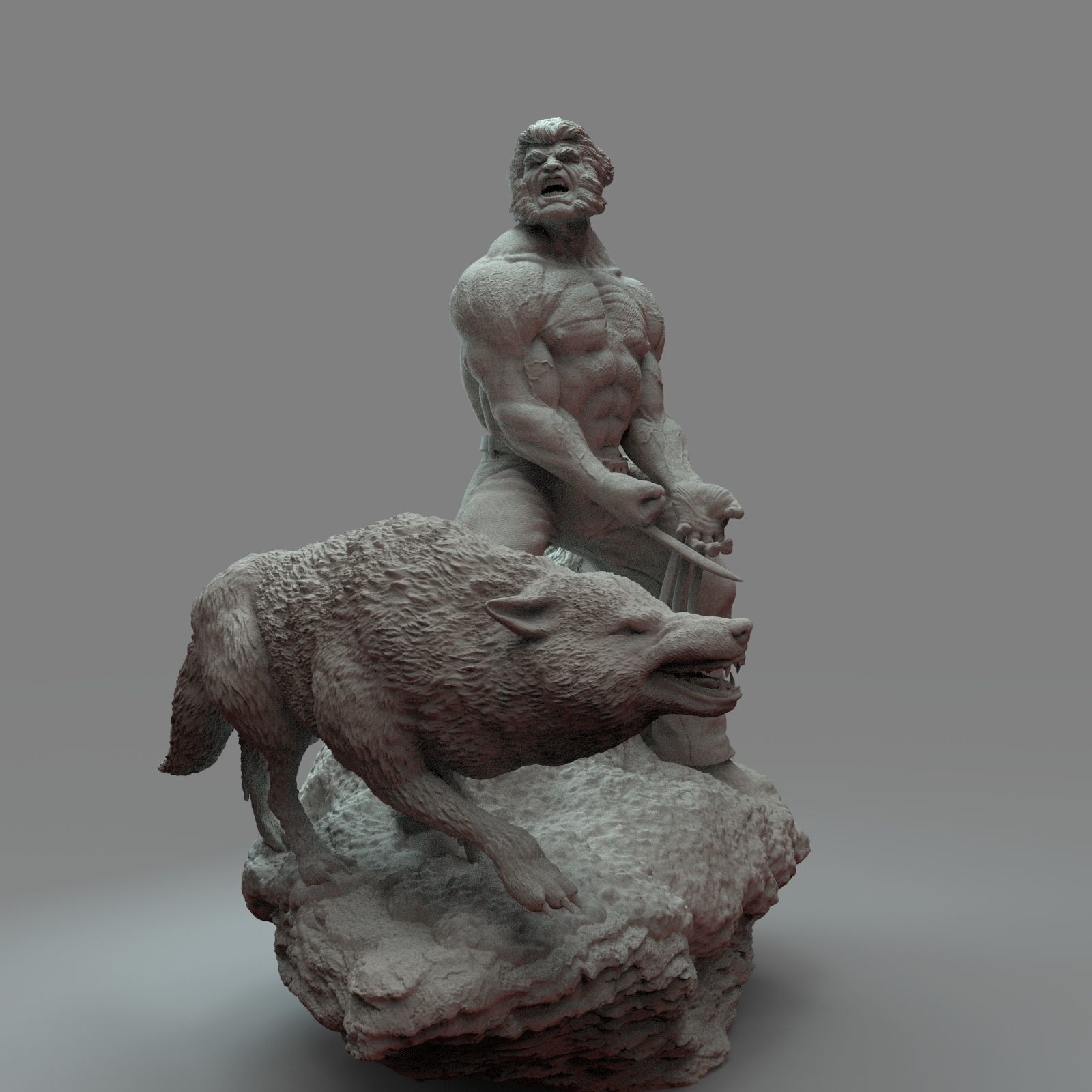 Wolverine statue of man and wolf 3D print model_12