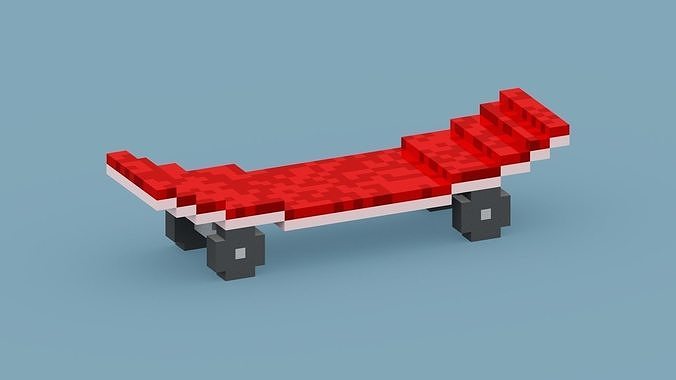 Voxel Red Skateboard Low-poly 3D model