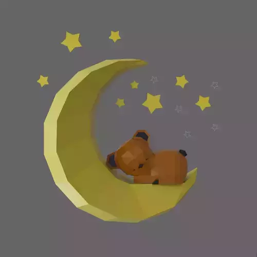 Low Poly Bear on the moon Model Origami 