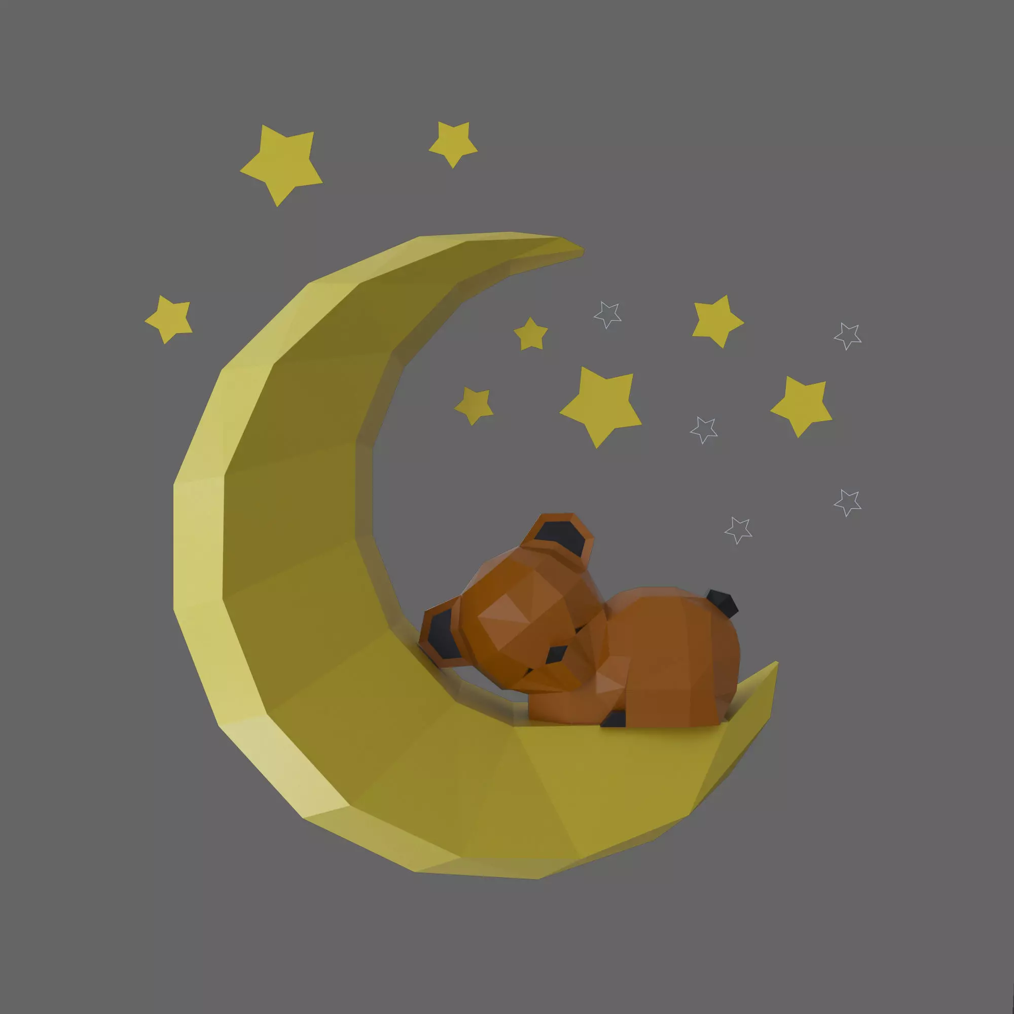 Low Poly Bear on the moon Model Origami 3D print model