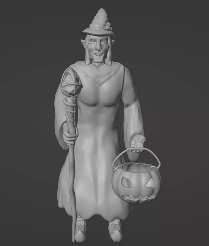 Witch With Staff and Pumpkin Bucket - Halloween Special 3D print model_0