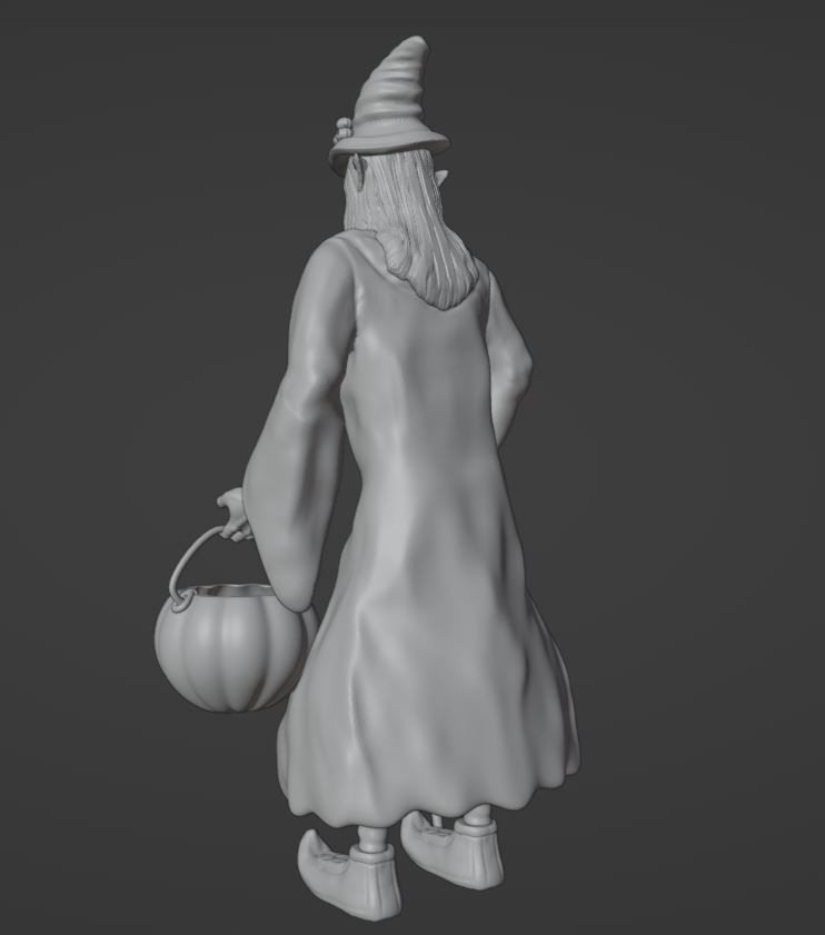 Witch With Staff and Pumpkin Bucket - Halloween Special 3D print model_3