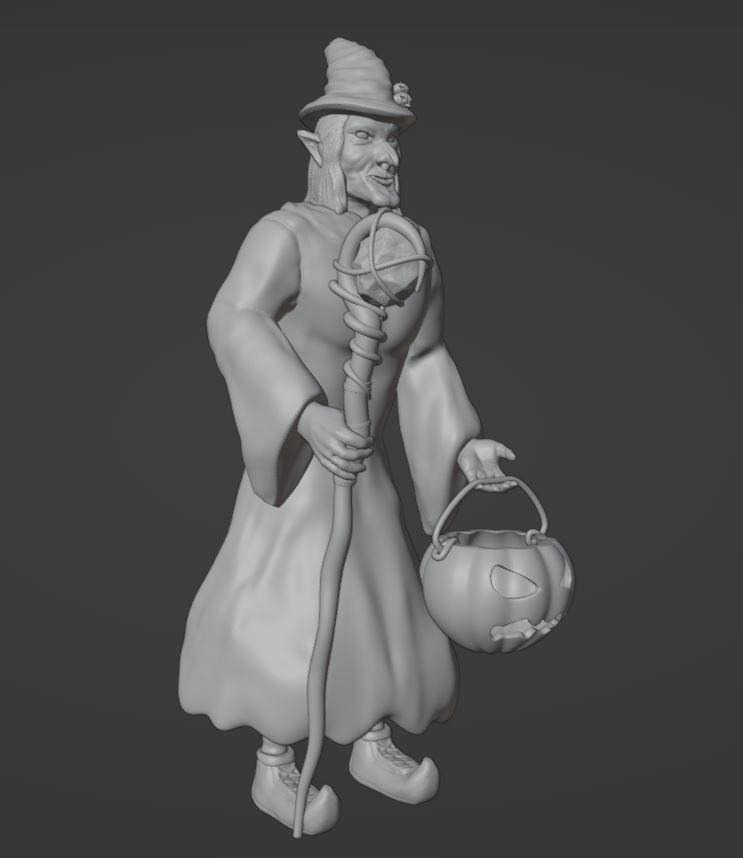 Witch With Staff and Pumpkin Bucket - Halloween Special 3D print model_7