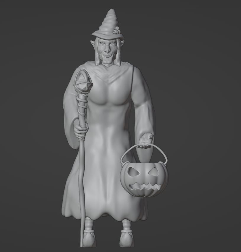 Witch With Staff and Pumpkin Bucket - Halloween Special 3D print model_8