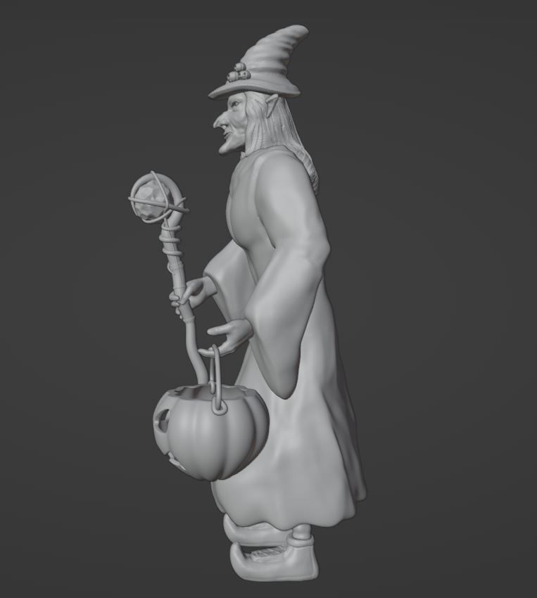 Witch With Staff and Pumpkin Bucket - Halloween Special 3D print model_2