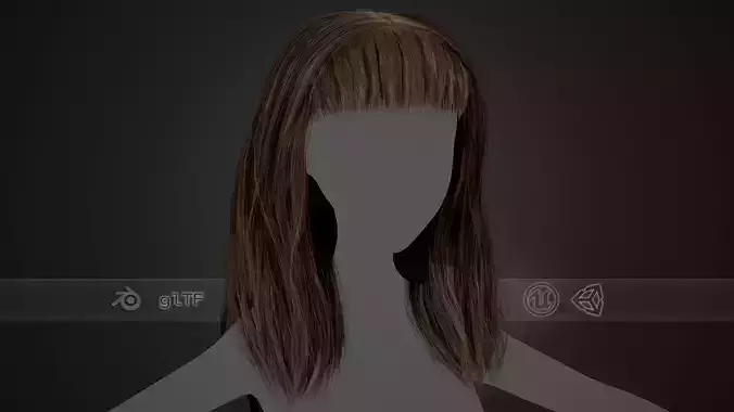 Female Hair Cards Style 3 - Long Hair 1 Low-poly 3D model