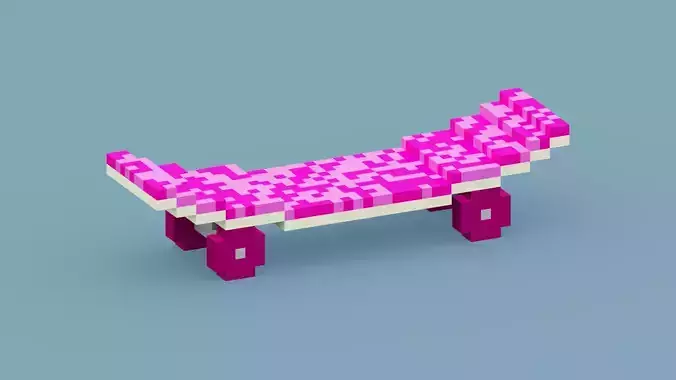 Voxel Pink Skateboard Low-poly 3D model