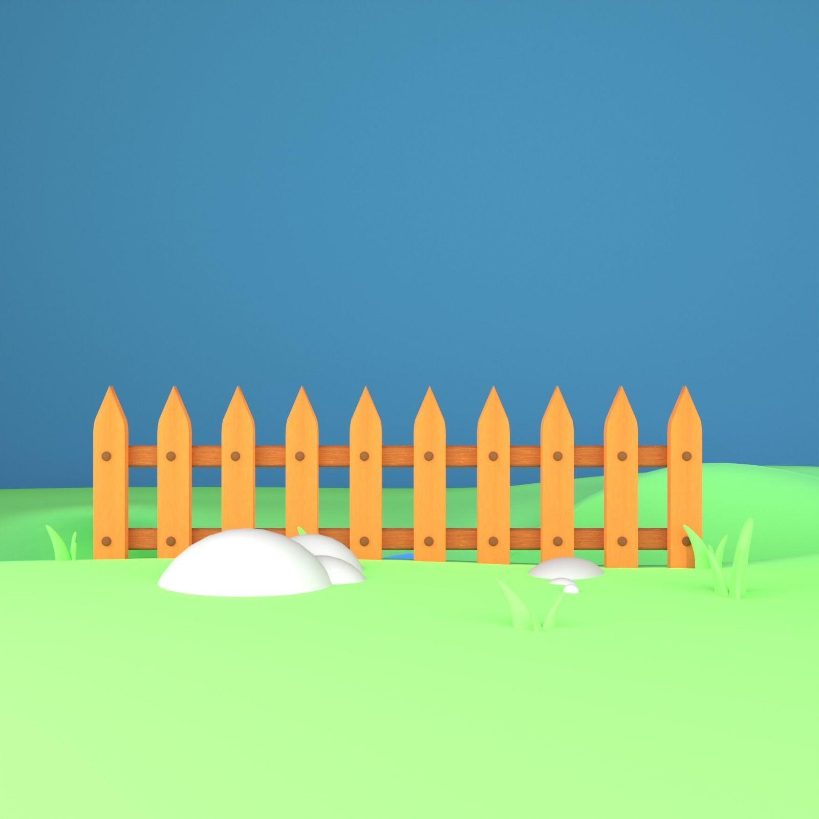 Fence near a river Low-poly 3D model_1