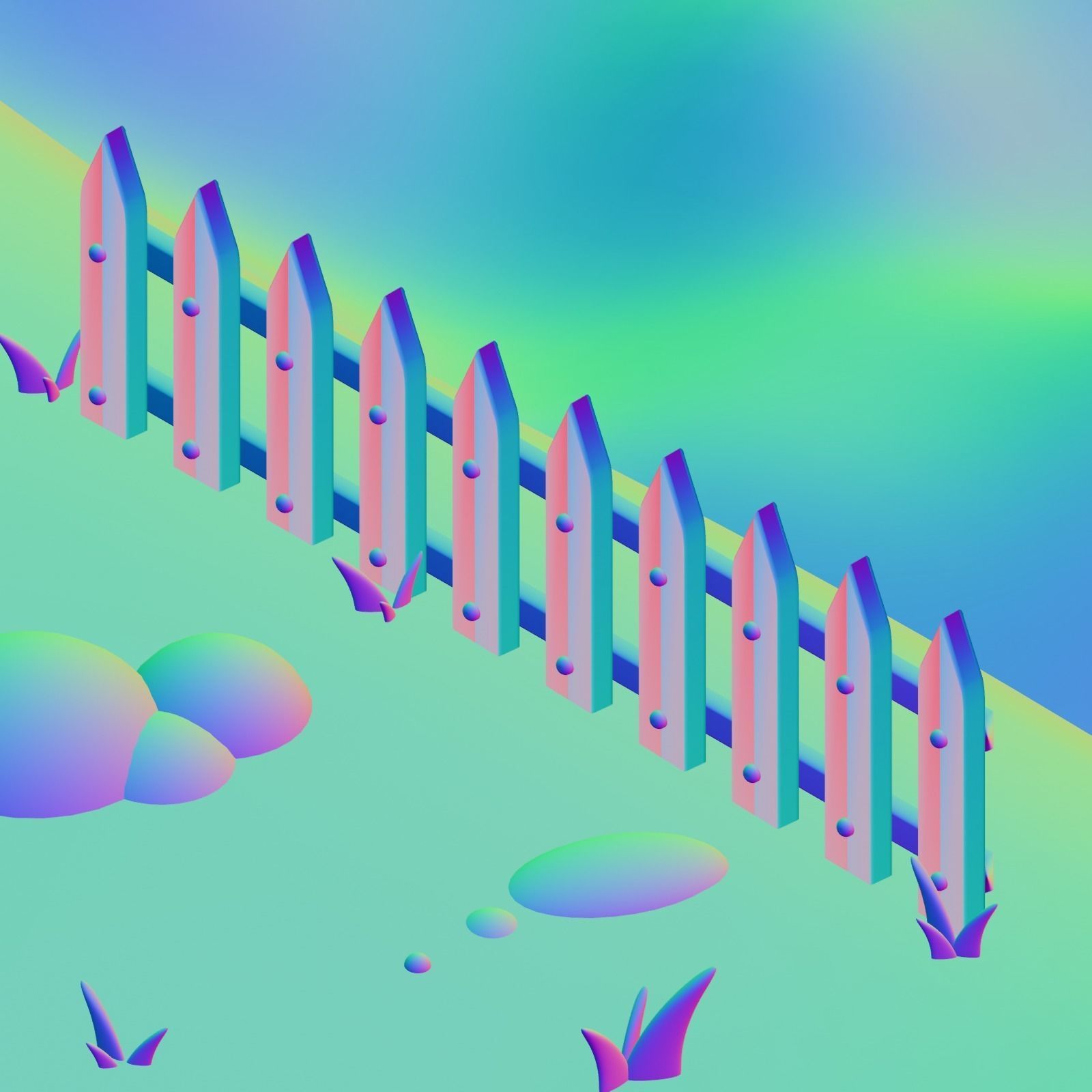 Fence near a river Low-poly 3D model_4