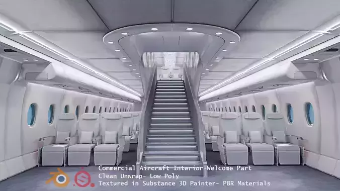 Aircraft interior 3D model -Welcome part of aircraft Low-poly 3D model