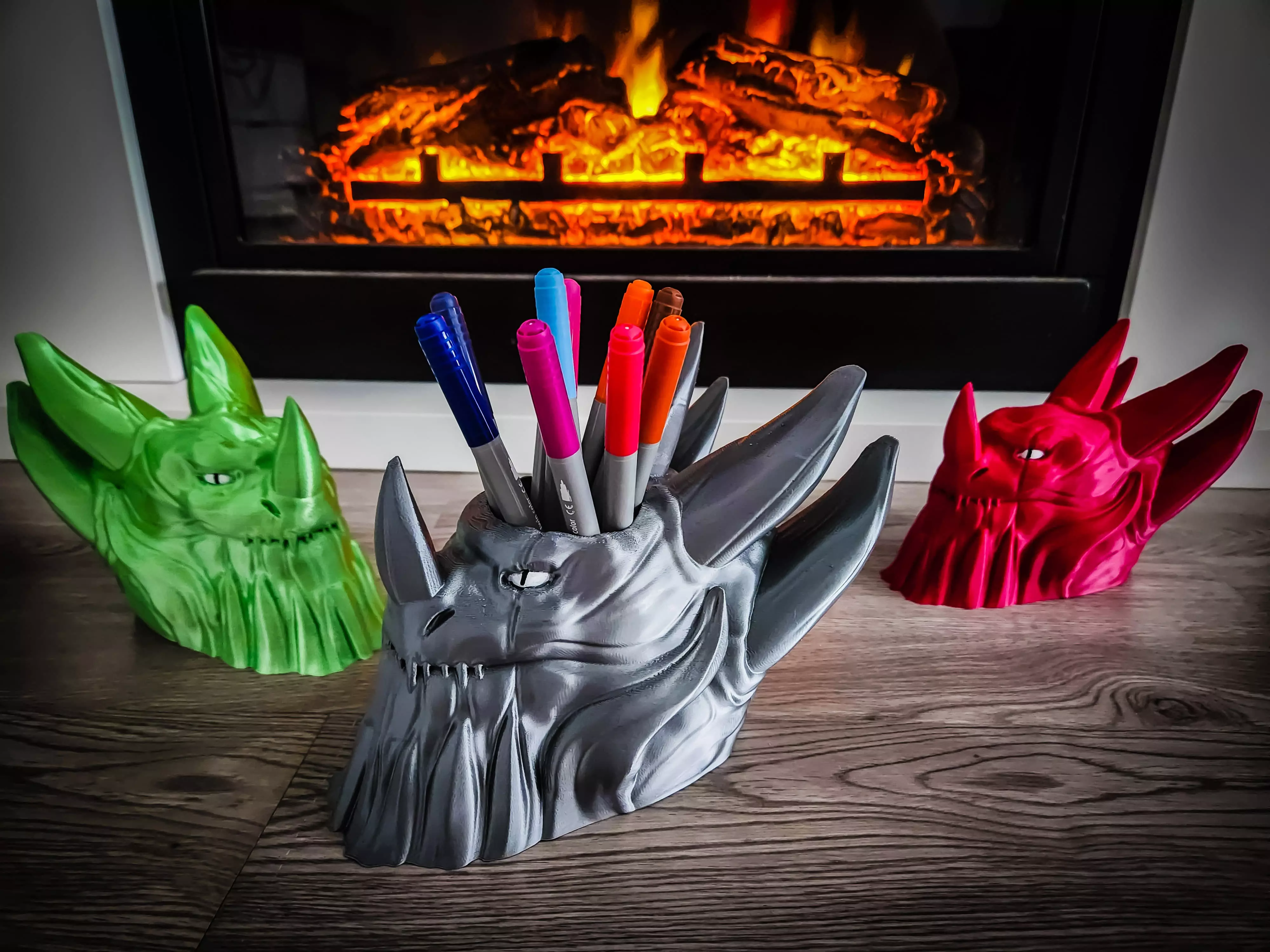 Dragon Head Pen Pencil Holder Pack 3D print model_0