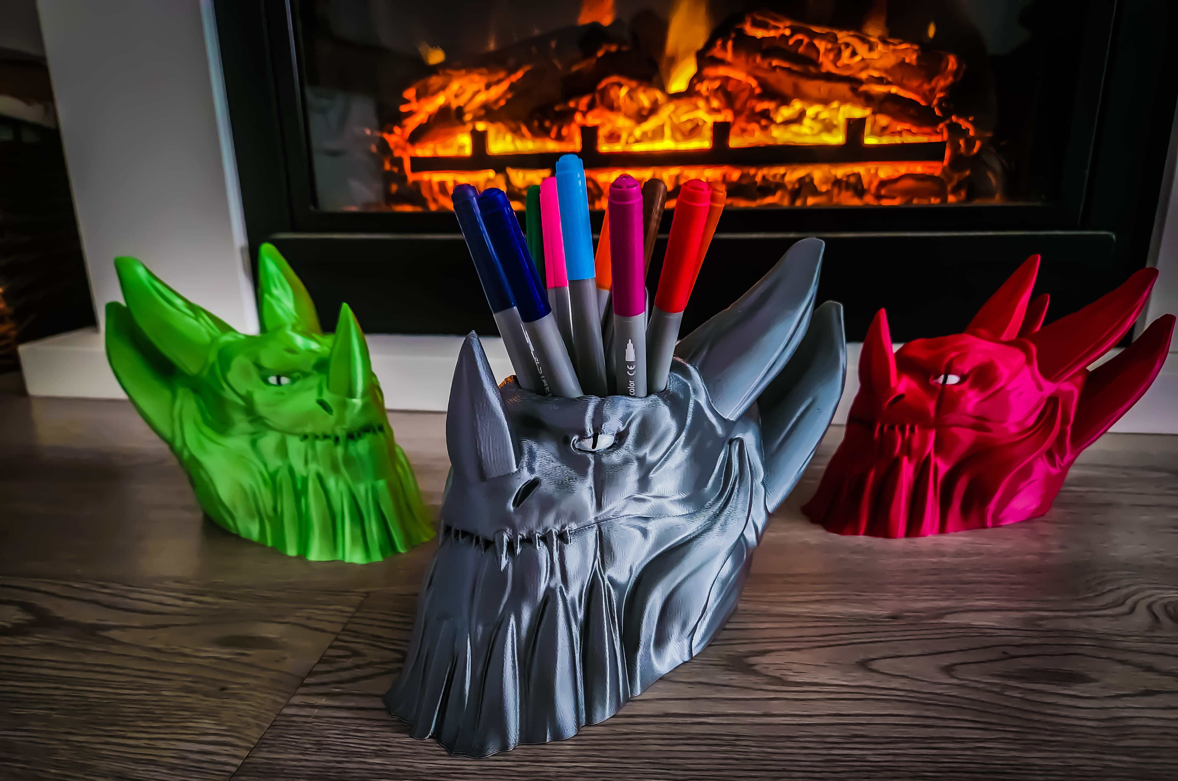 Dragon Head Pen Pencil Holder Pack 3D print model_1