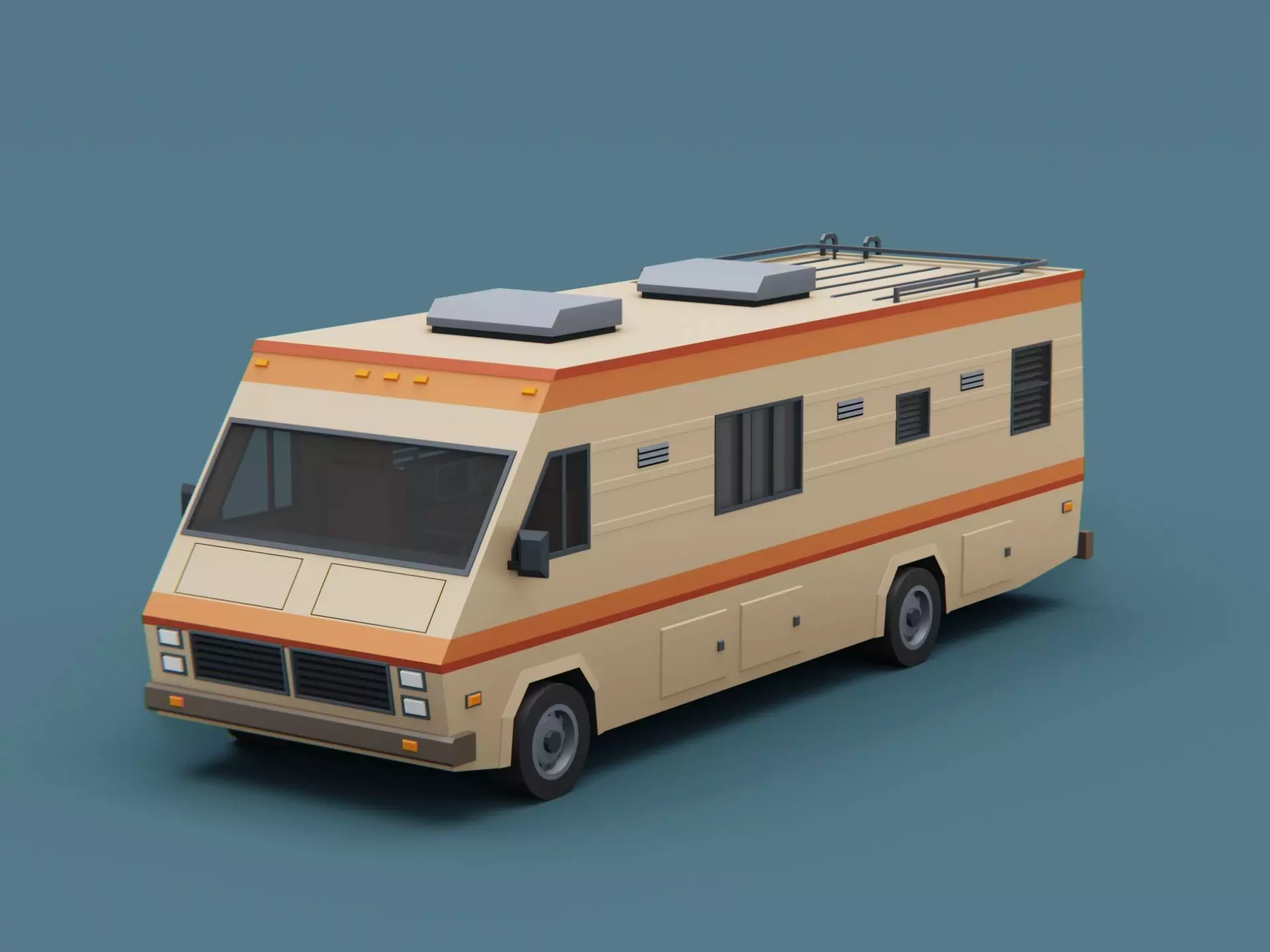 Stylized Motorhome Classic  80s Low-poly 3D model_0