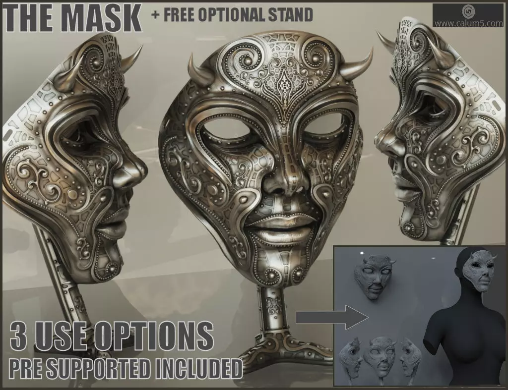 The Mask and free optional stand 3D print model_0