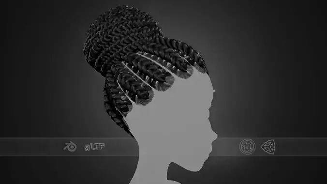 Female Hair Cards Style 6 - Braids Bun Low-poly 3D model