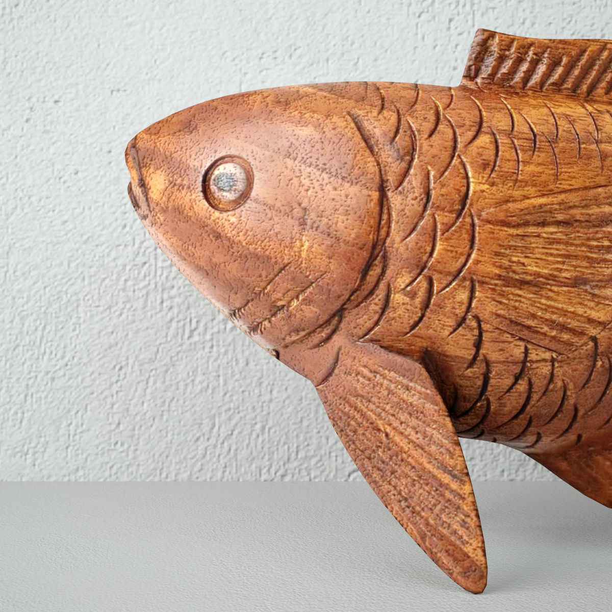 Hand Carved Koi Fish Statue 3D model_5