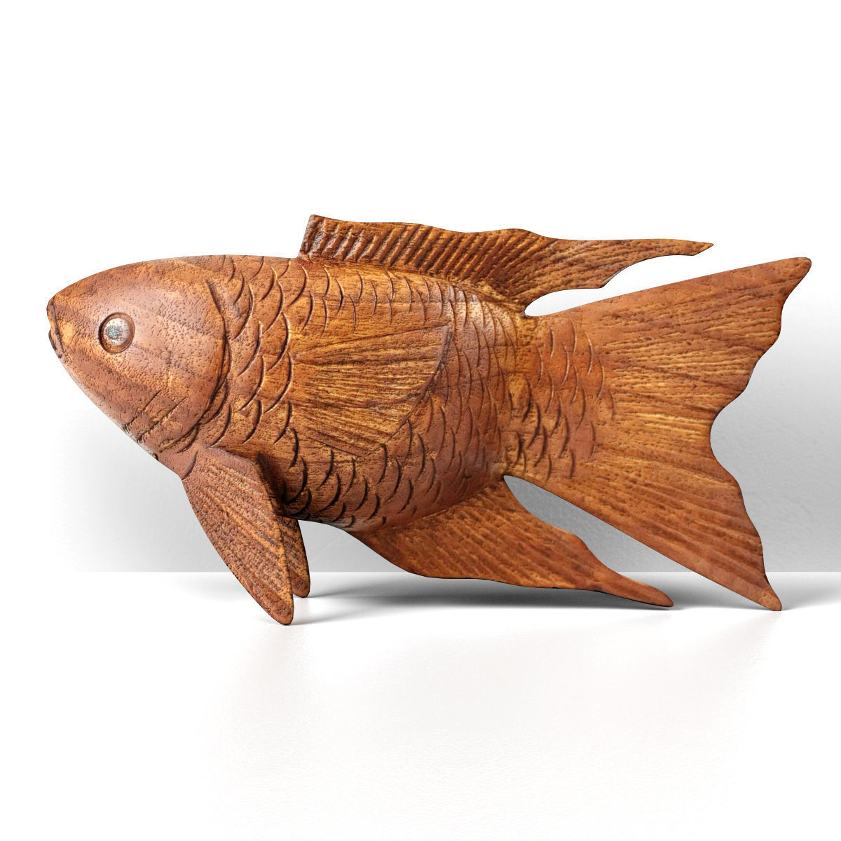 Hand Carved Koi Fish Statue 3D model_1