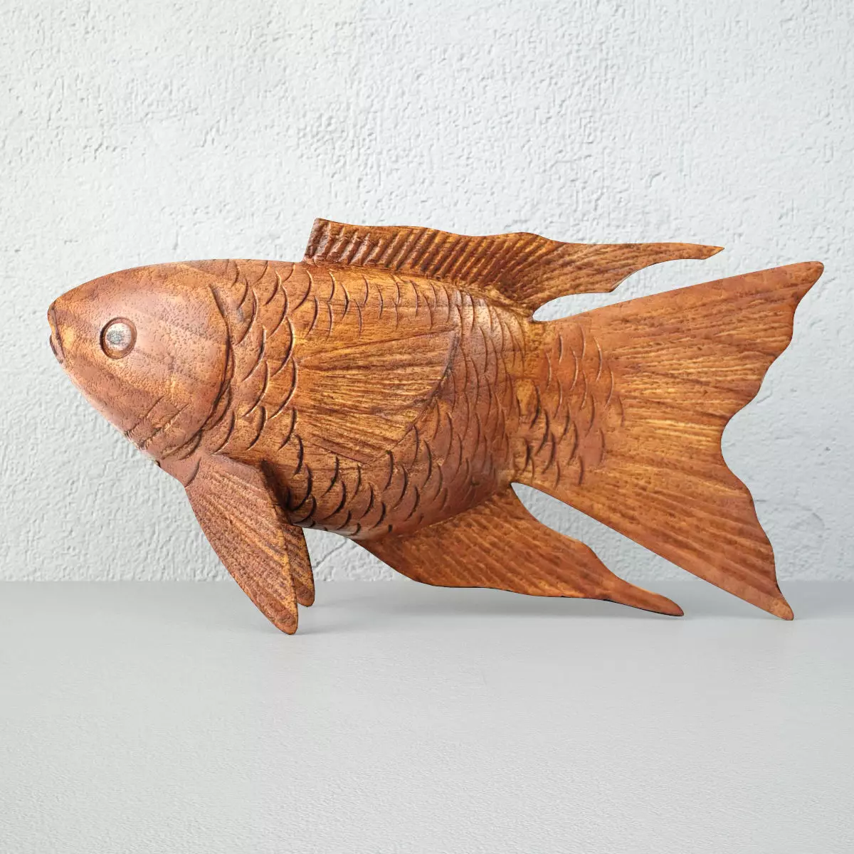 Hand Carved Koi Fish Statue 3D model_0