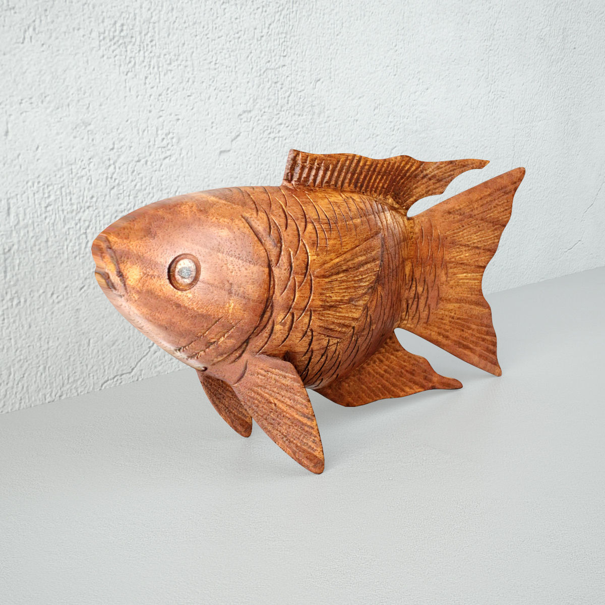 Hand Carved Koi Fish Statue 3D model_3