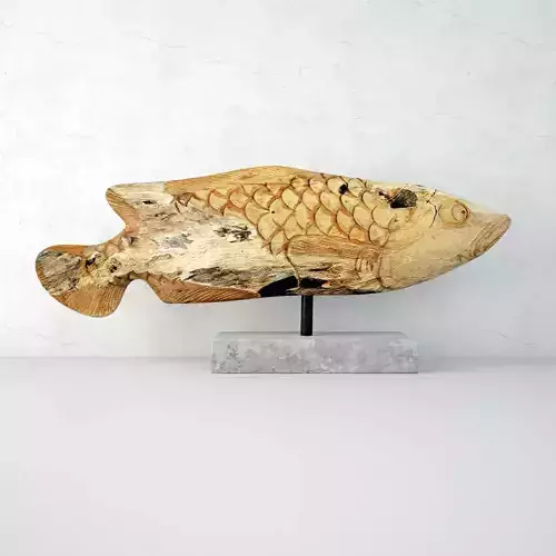 Hand Carved Wooden Fish Sculpture