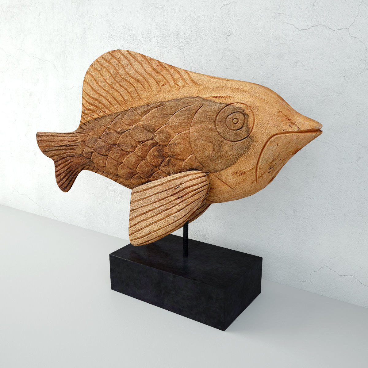 Hand-Carved Mango Wood Fish 3D model_3