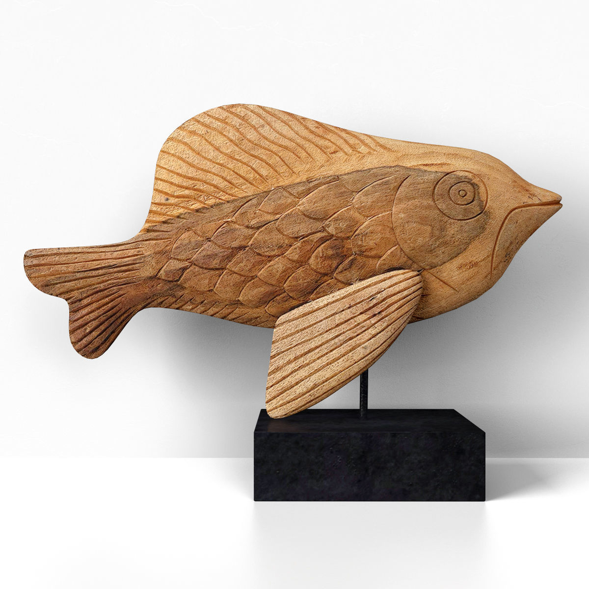 Hand-Carved Mango Wood Fish 3D model_1