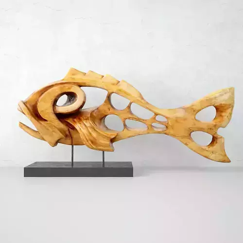 Mid Century Fish Sculpture in Carved Wood