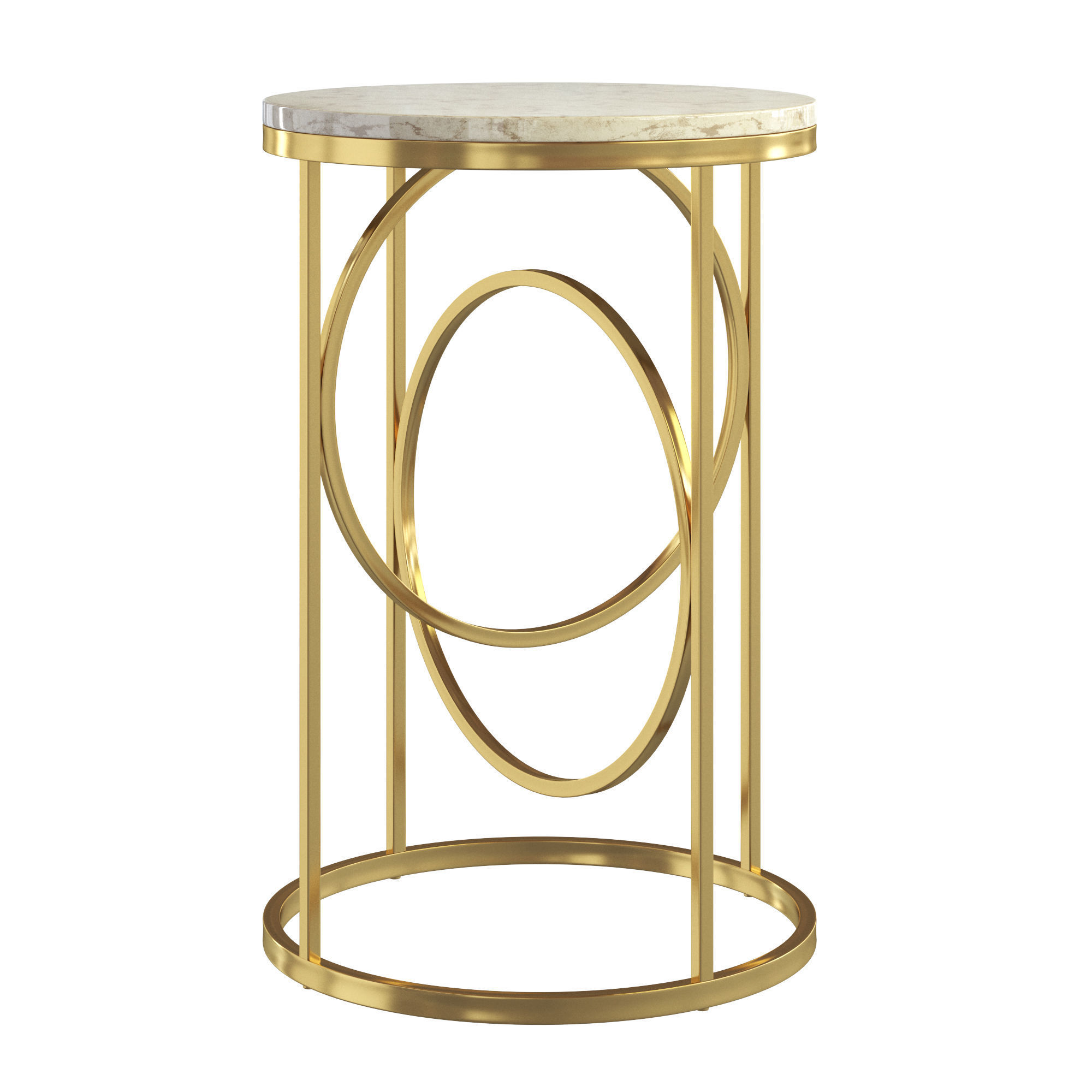 Round White Marble Side Table 3D model_1