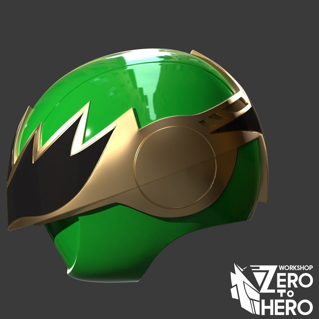 2 Mode Power Ranger Ninja Storm Hurricanger Green Samurai Helmet 3D print model_5