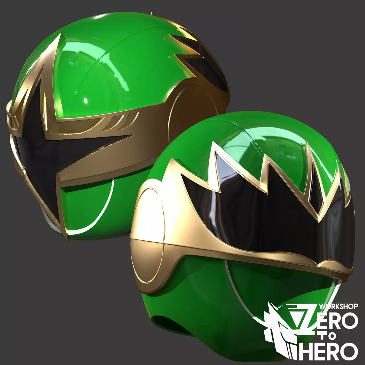 2 Mode Power Ranger Ninja Storm Hurricanger Green Samurai Helmet 3D print model_0
