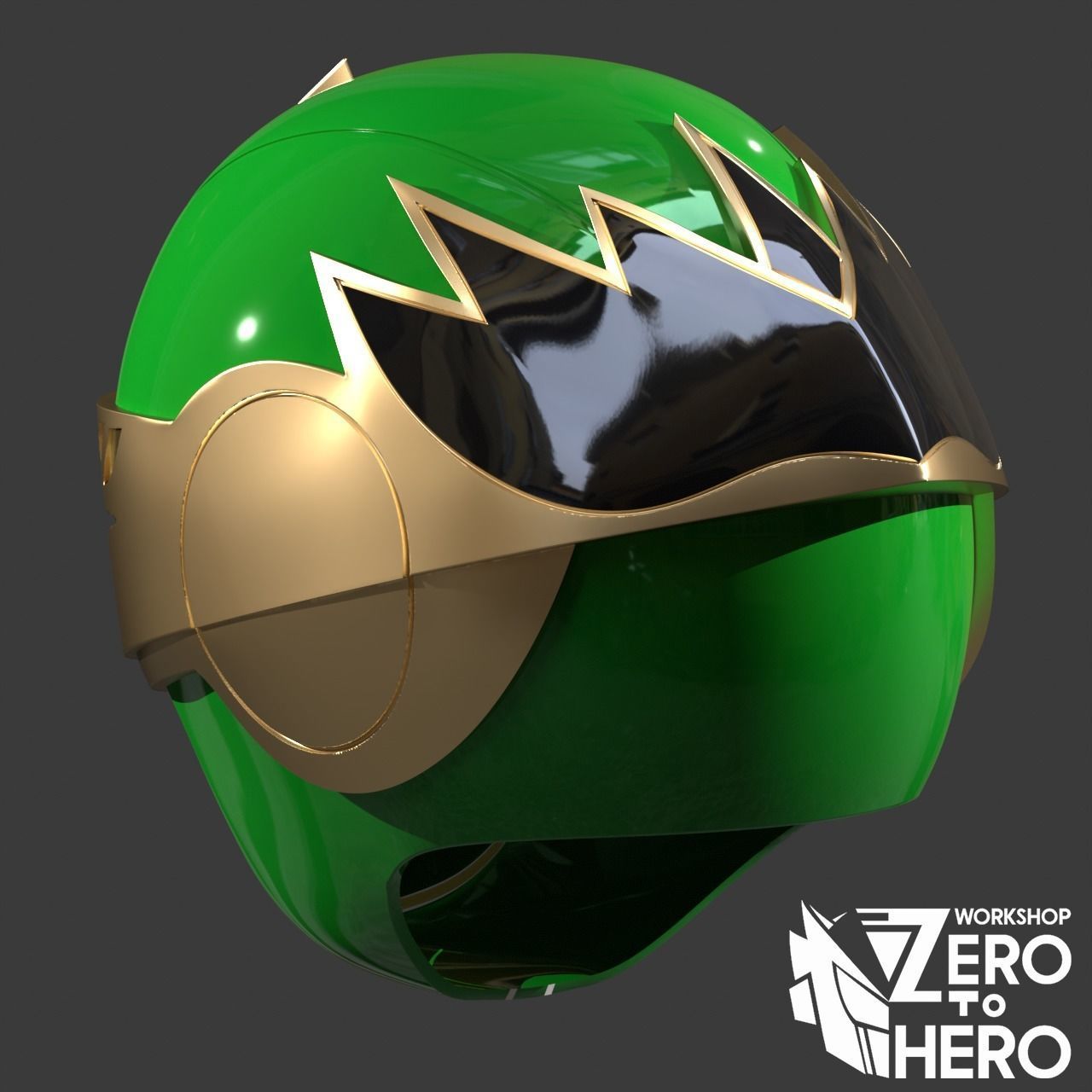 2 Mode Power Ranger Ninja Storm Hurricanger Green Samurai Helmet 3D print model_6