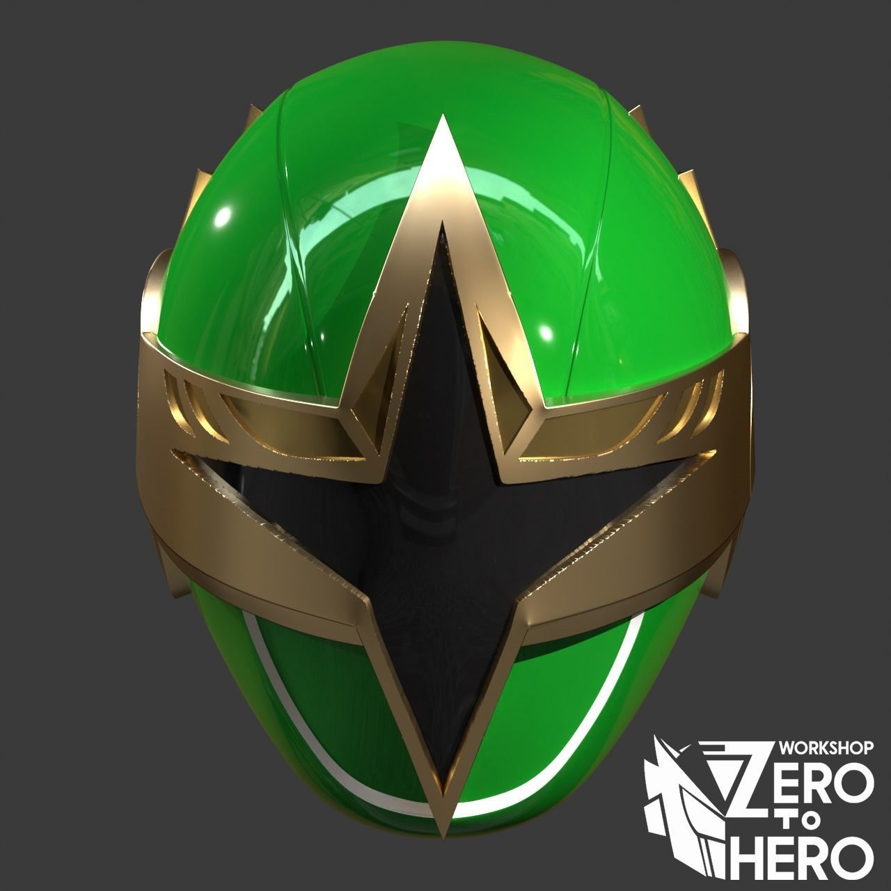 2 Mode Power Ranger Ninja Storm Hurricanger Green Samurai Helmet 3D print model_1