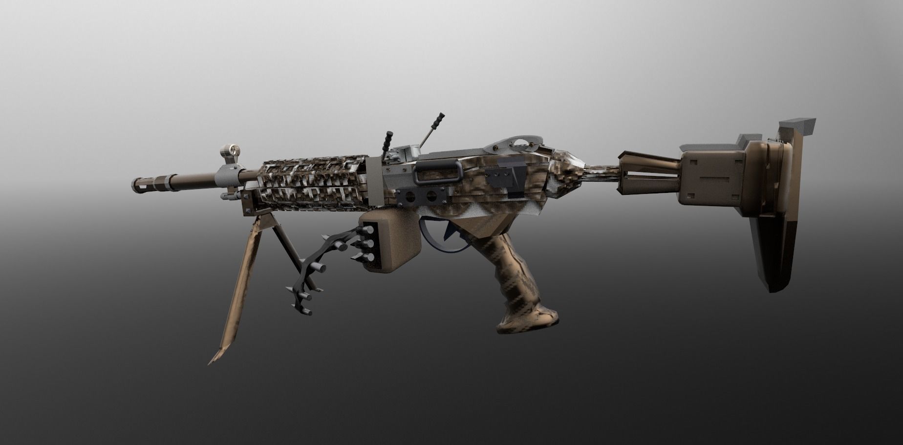 Machinegun machine gun Low-poly 3D model_8