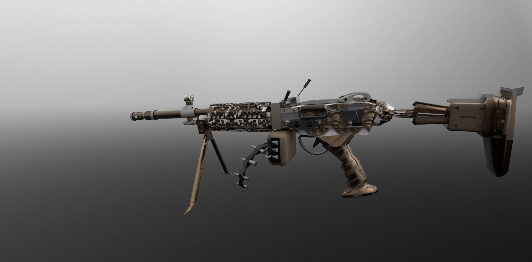 Machinegun machine gun Low-poly 3D model_7