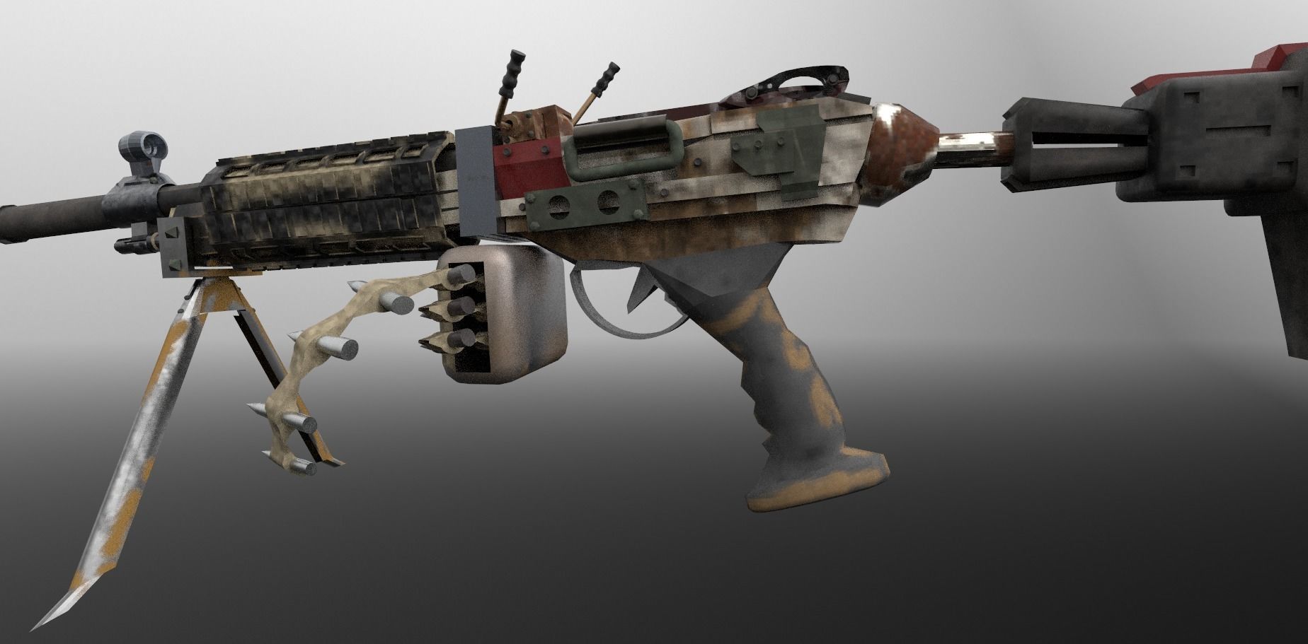 Machinegun machine gun Low-poly 3D model_17