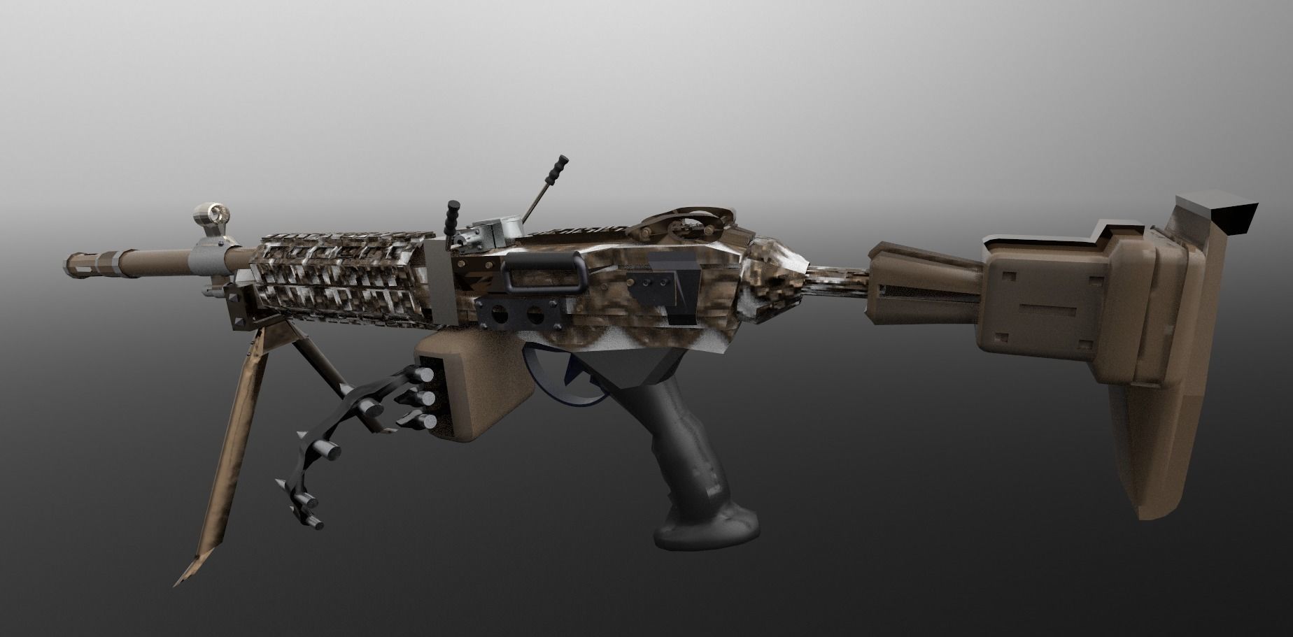 Machinegun machine gun Low-poly 3D model_9