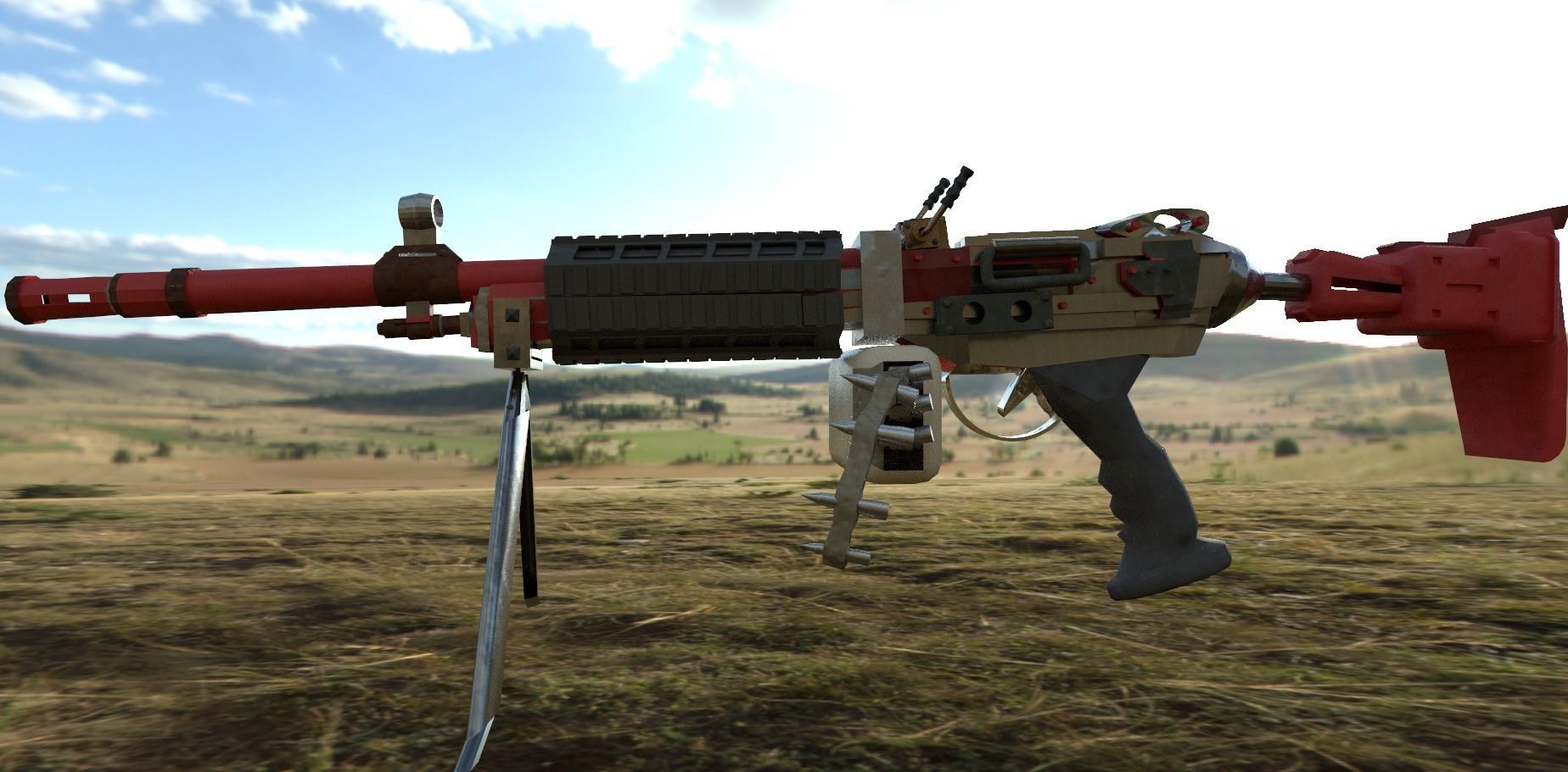 Machinegun machine gun Low-poly 3D model_12